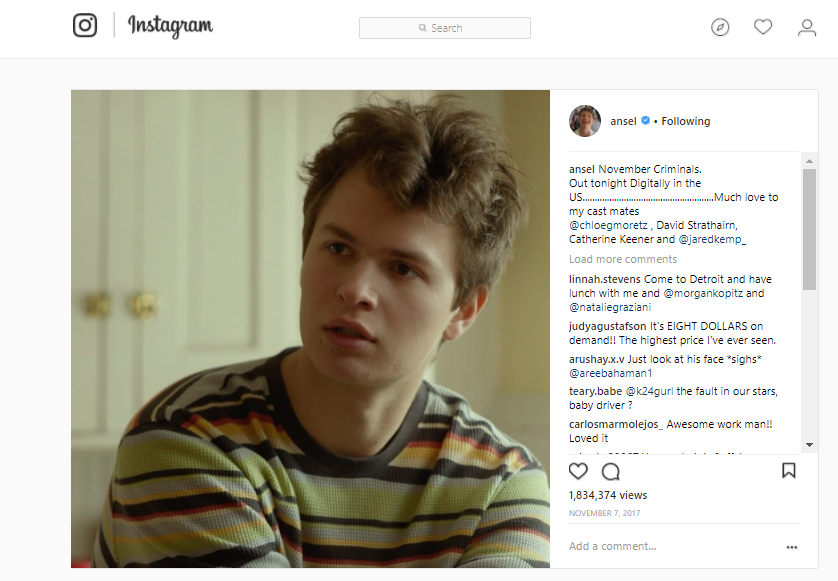 Ansel Elgort November Criminals